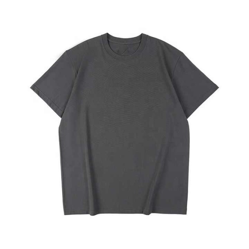 Summer Dark Grey Solid Color Short Sleeve T-shirt
