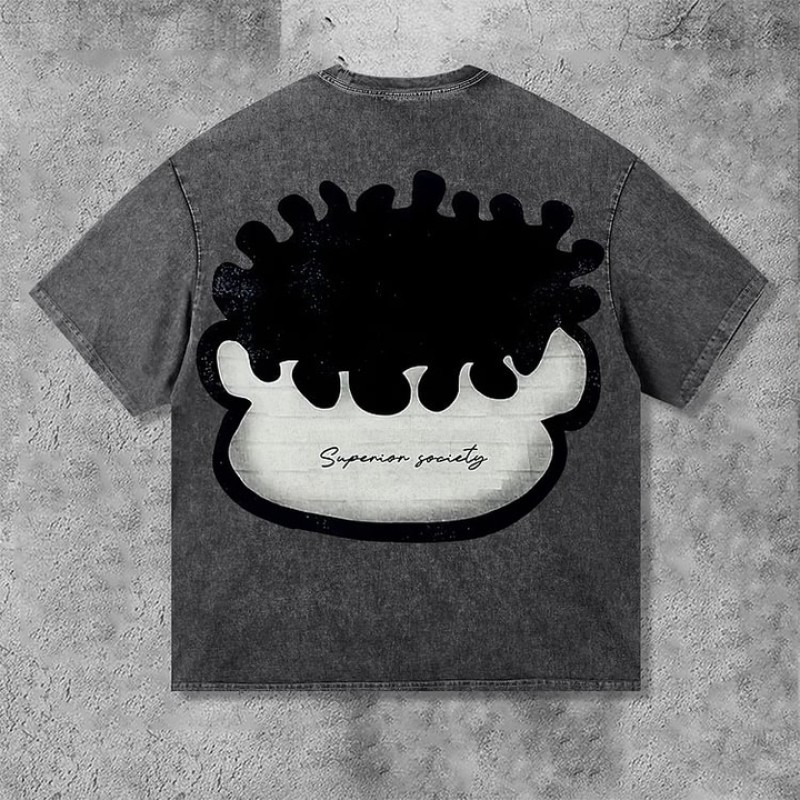 100 Cotton Oversized Tshirt Men Printing Acid Wash T-shirt