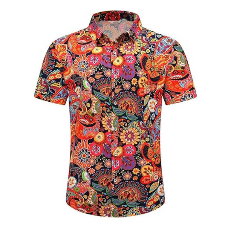 Men's Shirt Summer Beach Casual Short Sleeved Printed Palm Colored Clothing