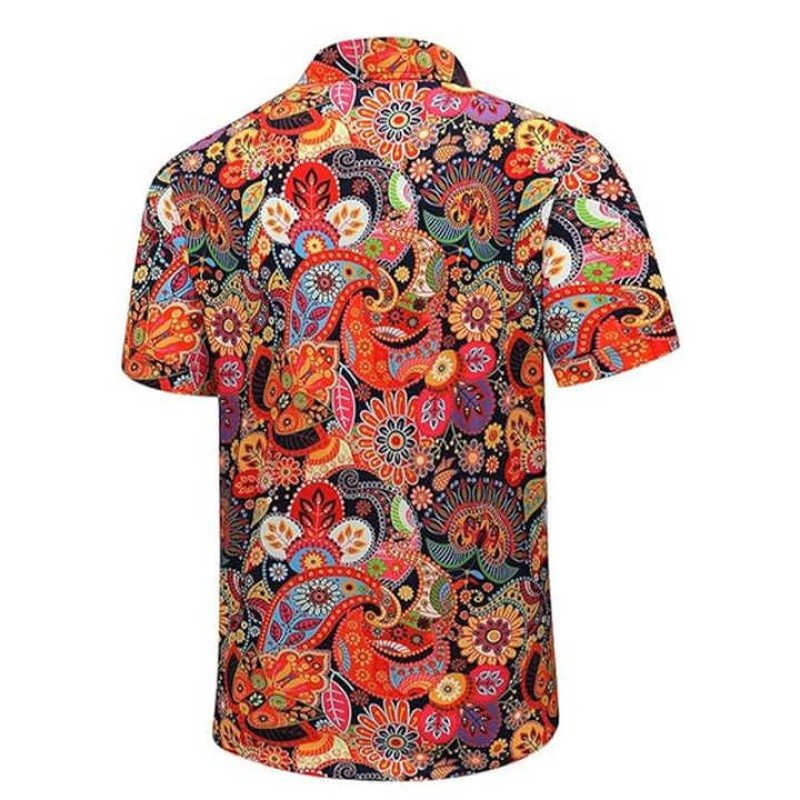 Men's Shirt Summer Beach Casual Short Sleeved Printed Palm Colored Clothing