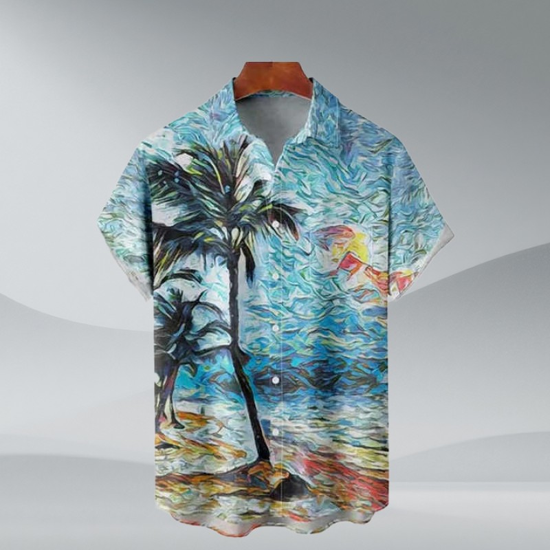 New Trendy Men's Vintage Short Sleeve 3D Printed Casual Summer