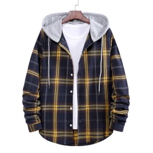 Manufacturer Designer Loose Plaid Men Hoodies Shir...