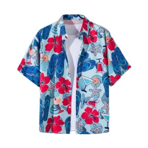 Hawaiian Floral Short Sleeved Shirt for Men's Summ...