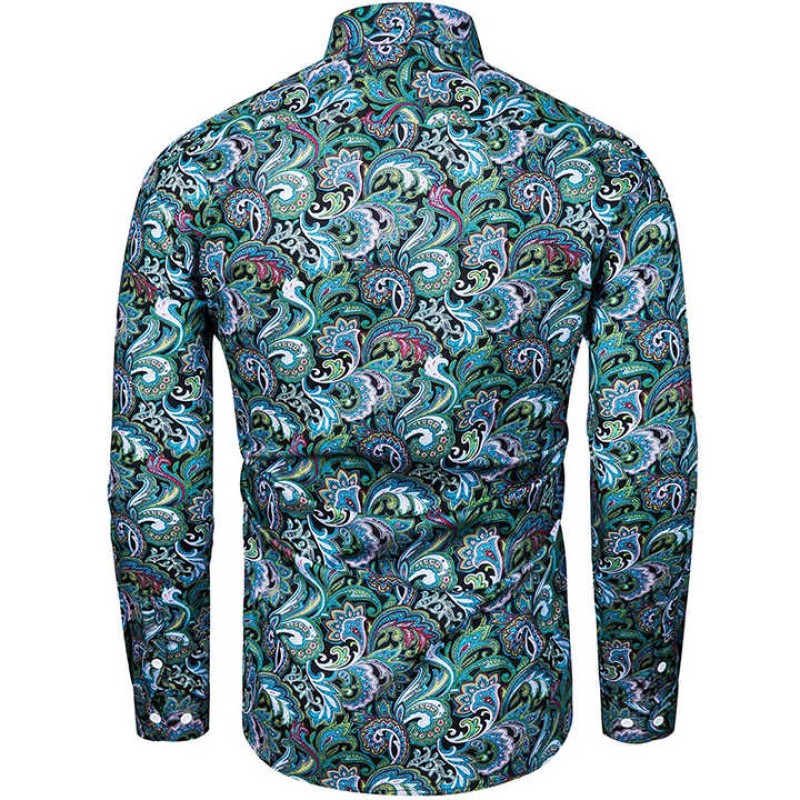 Men's Floral Shirts Plus Size Long Sleeve Peris Print Fashion Casual Shirts