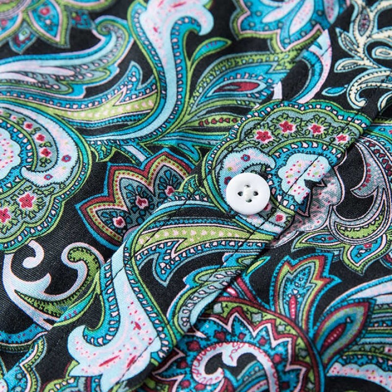Men's Floral Shirts Plus Size Long Sleeve Peris Print Fashion Casual Shirts