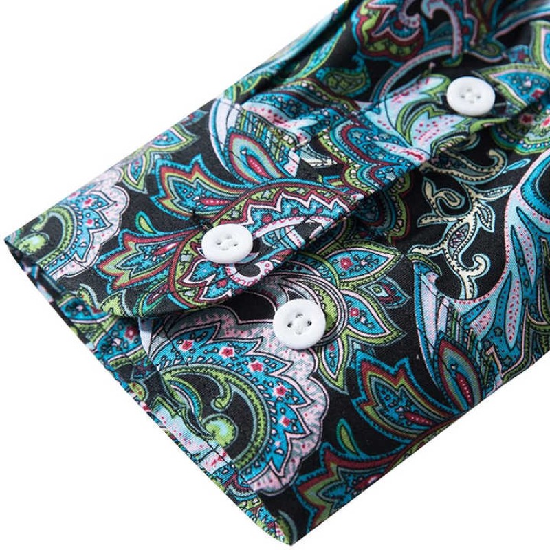 Men's Floral Shirts Plus Size Long Sleeve Peris Print Fashion Casual Shirts