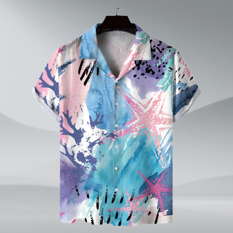 Summer New Hawaiian Fashion Men's Loose Casual Short Sleeve Knitted Shirt