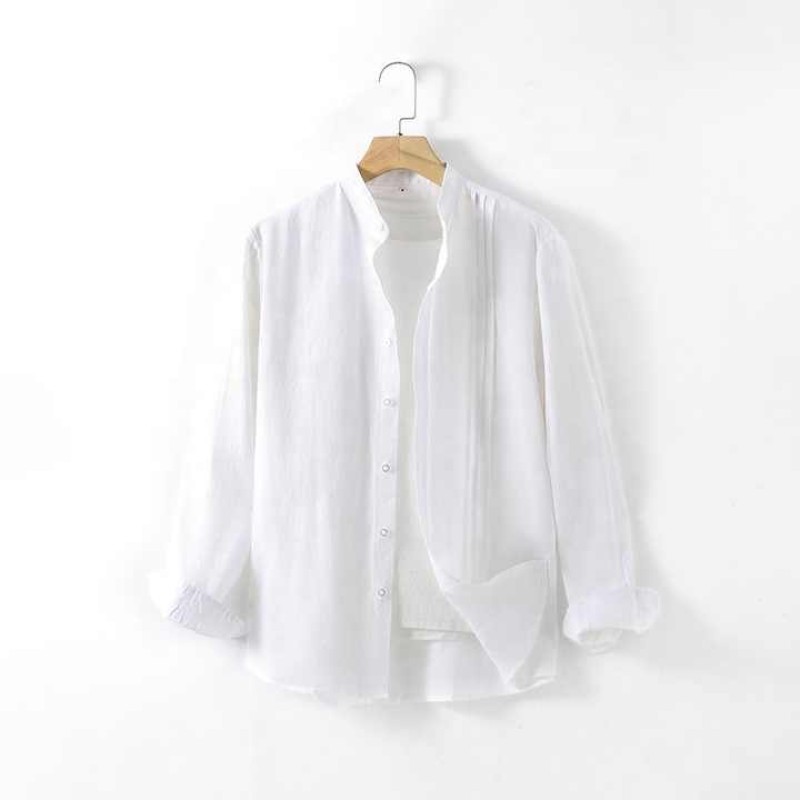 Breathable Soft Men's Pure Linen Casual Daily Wear Long Sleeve Shirt