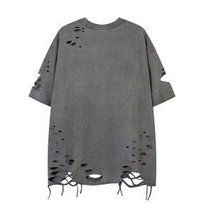 Wash Clothing Men Cotton Label Holey T-shirt