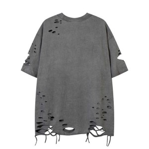 Wash Clothing Men Cotton Label Holey T-shirt