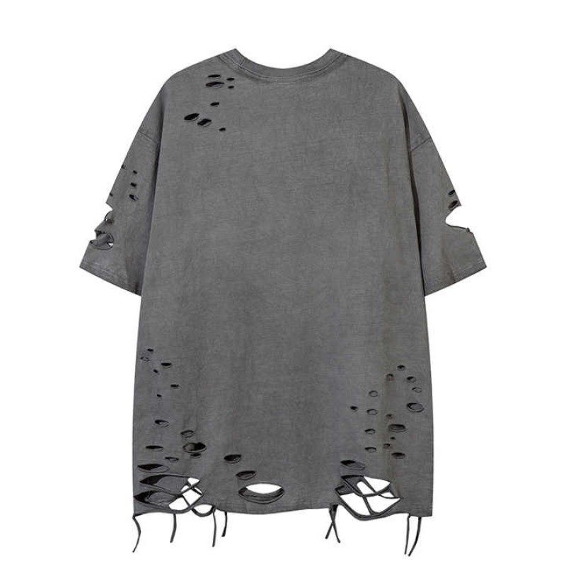 Wash Clothing Men Cotton Label Holey T-shirt