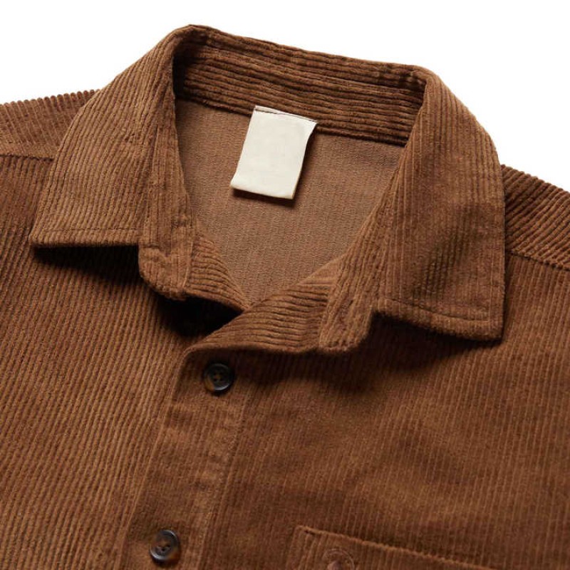 Men's Casual Pure Cotton Large Size Lapel Corduroy Patchwork Shirt