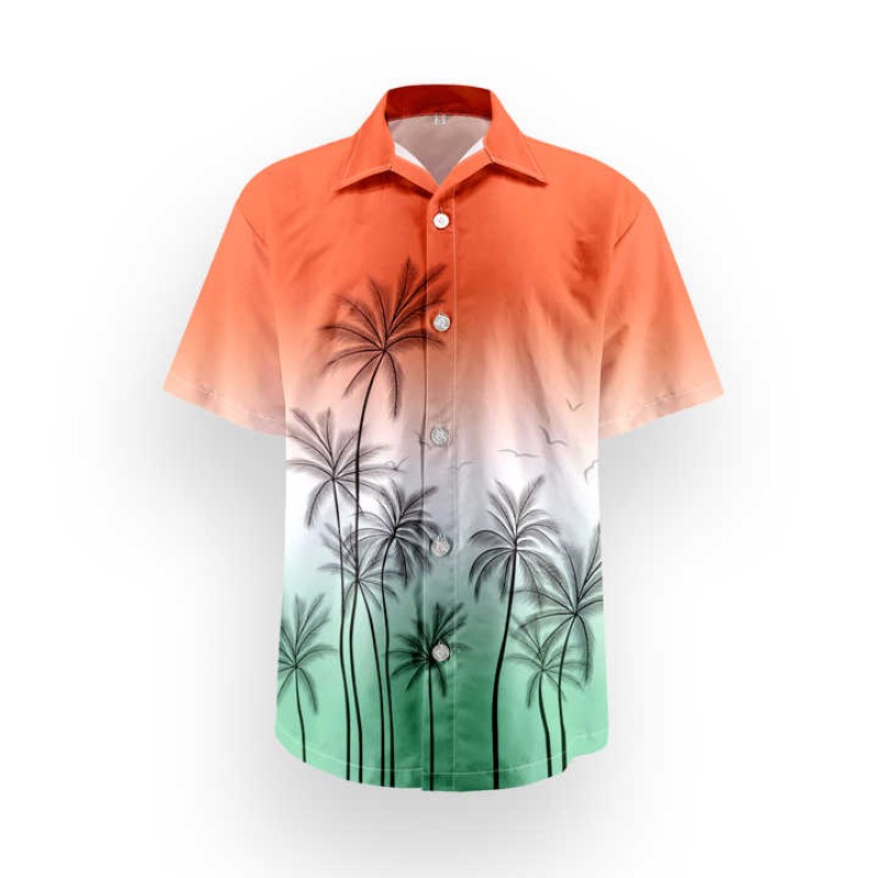 Floral Hawaiian Single Breasted Short-Sleeve Anti-Wrinkle Breathable Woven