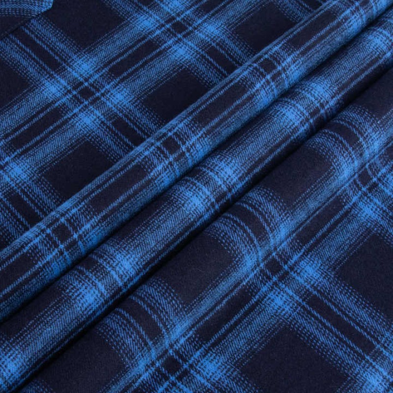 Square Collar Men'S Plaid Shirt Blue Long Sleeve Button up