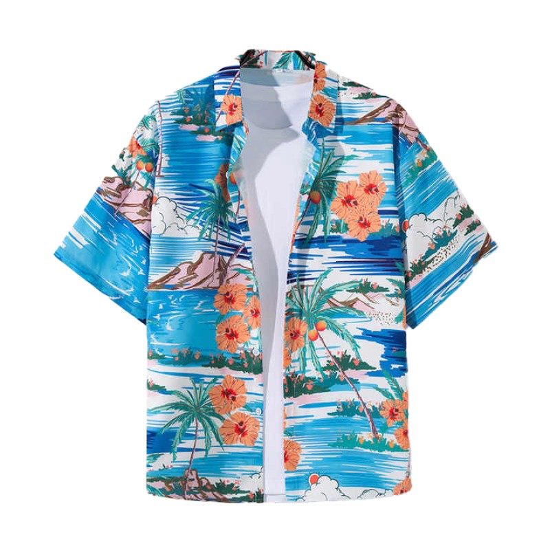 Vintage Ice Silk Floral Family Vacation Men Beach Shirt