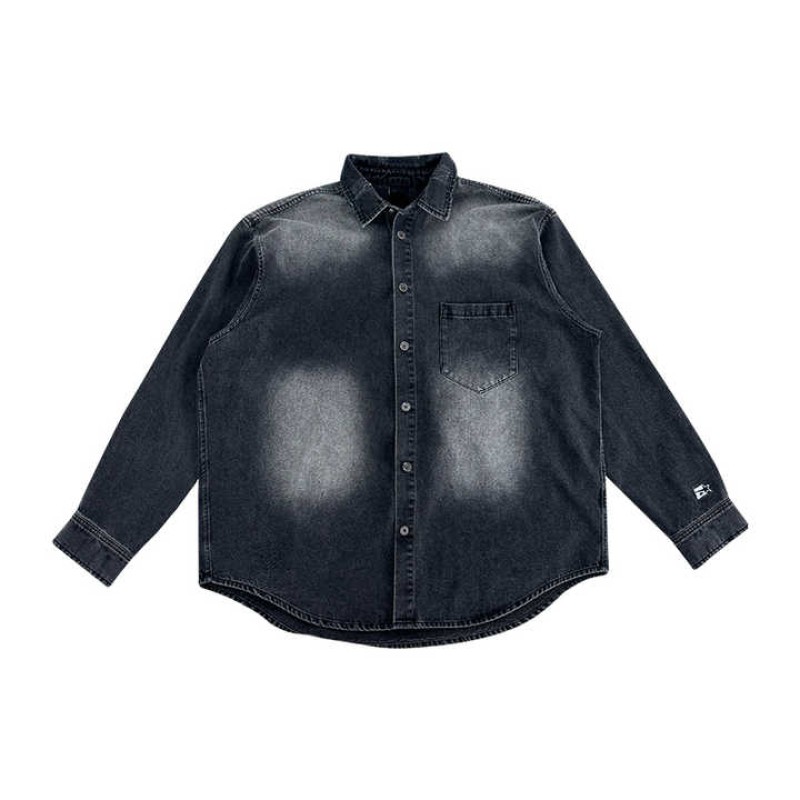 Men'S Long Sleeve Black Shirts High Quality Polo Button up Shirts Cotton Casual Shirt