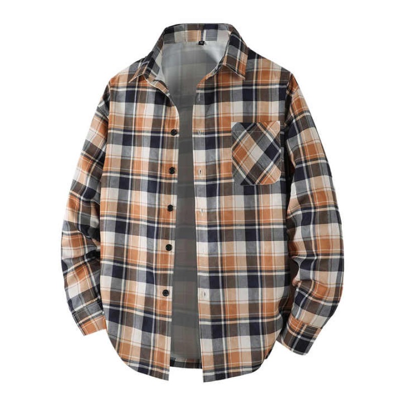 New Plaid Men's Long Sleeve Business Casual Shirt in Autumn Flannel Fabric
