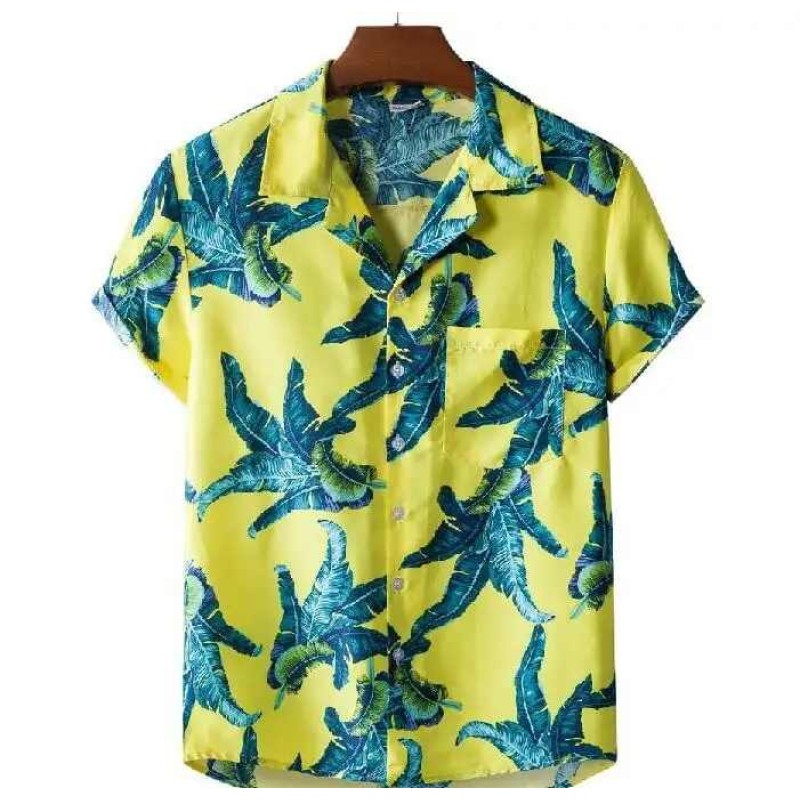 Mens Short Sleeve Hawaiian Shirt Digital Printing Beach Shirt Floral