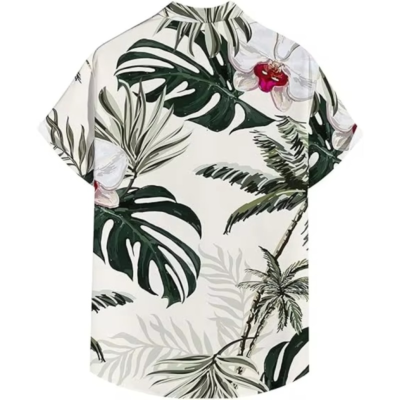 Men's Summer Casual Printed Shirt Breathable Knitted Vacation Shirt