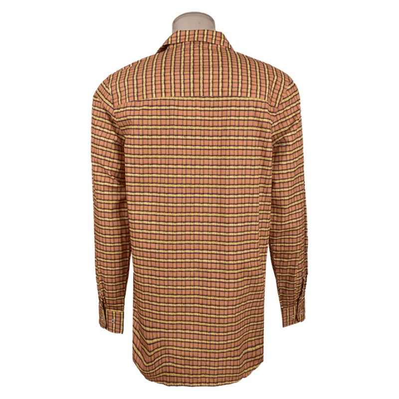 Best Selling Modern Design Men's Shirt Orange Check 100%Cotton Long Sleeve