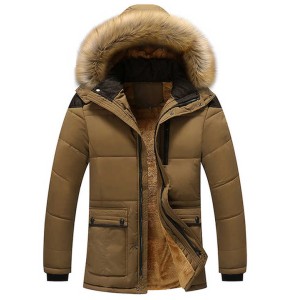Winter Men's Jackets Thick Fleece Fur Collar Hoode...