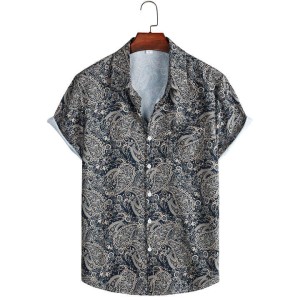 Summer Men's Beach Short Sleeve Floral Button Down...