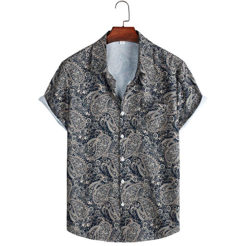 Summer Men's Beach Short Sleeve Floral Button Down Shirt Hawaiian Style Casual Shirt