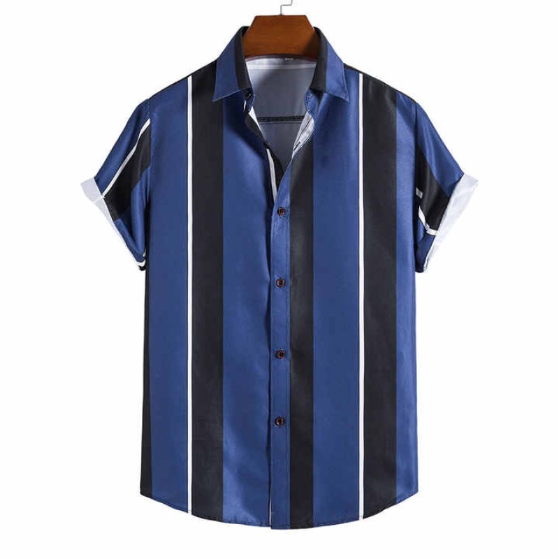Hawaiian Shirt Harajuku Stripe Print Loose Fashion Casual Short Sleeve