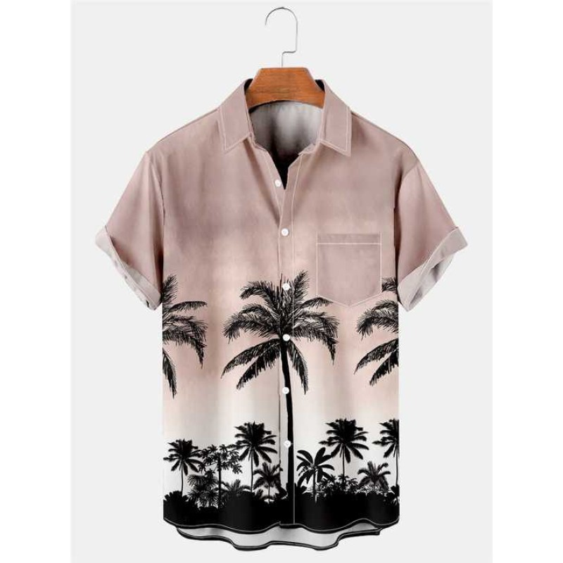 Fast Delivery Oversized Top Casual Print Beach Summer Palm Tree Mens Shirt